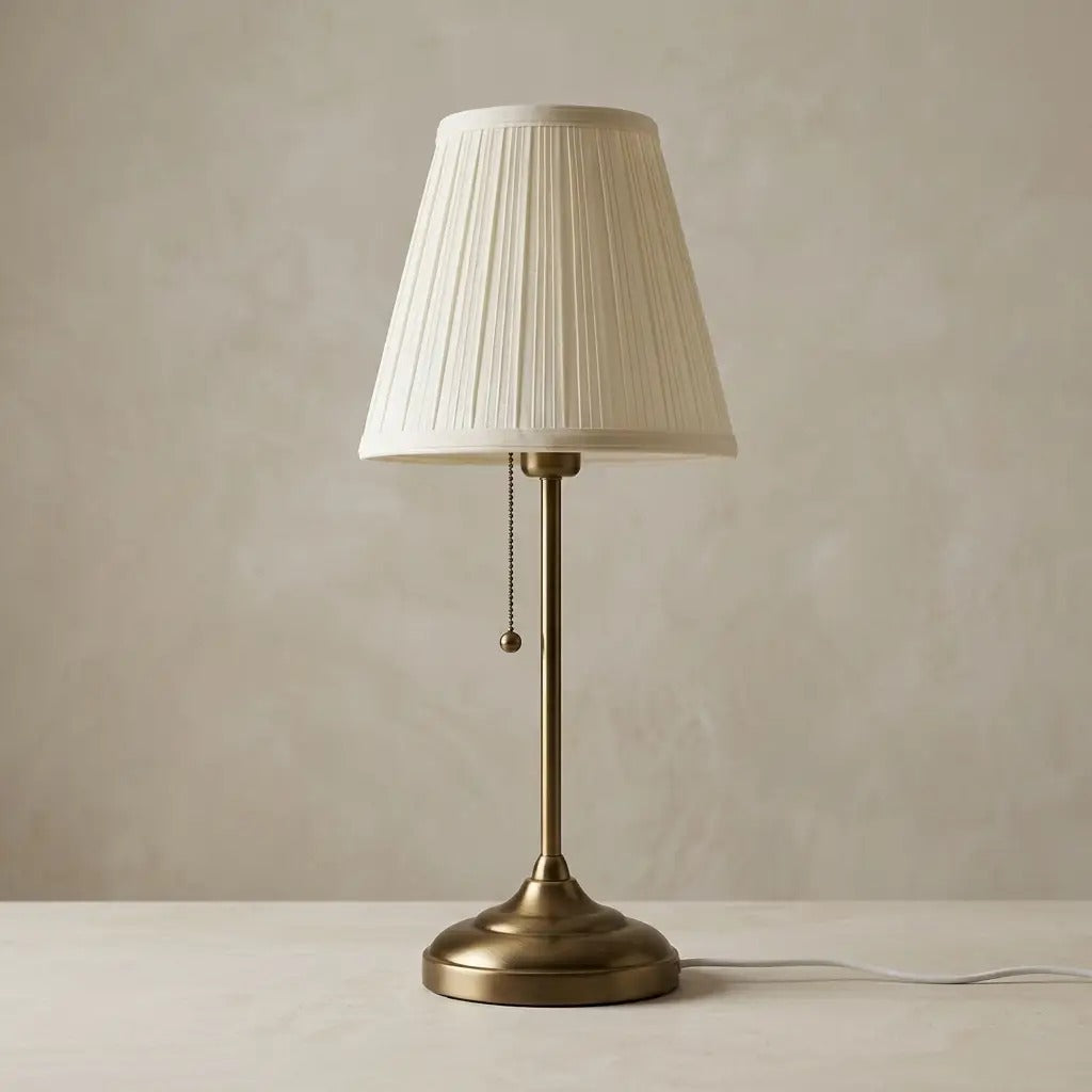 LumiGold brushed brass table lamp with pleated fabric shade