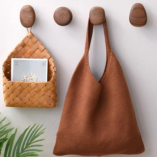 OakPebble Wooden Wall Hooks — Organic Solid Wood Set of 4 1