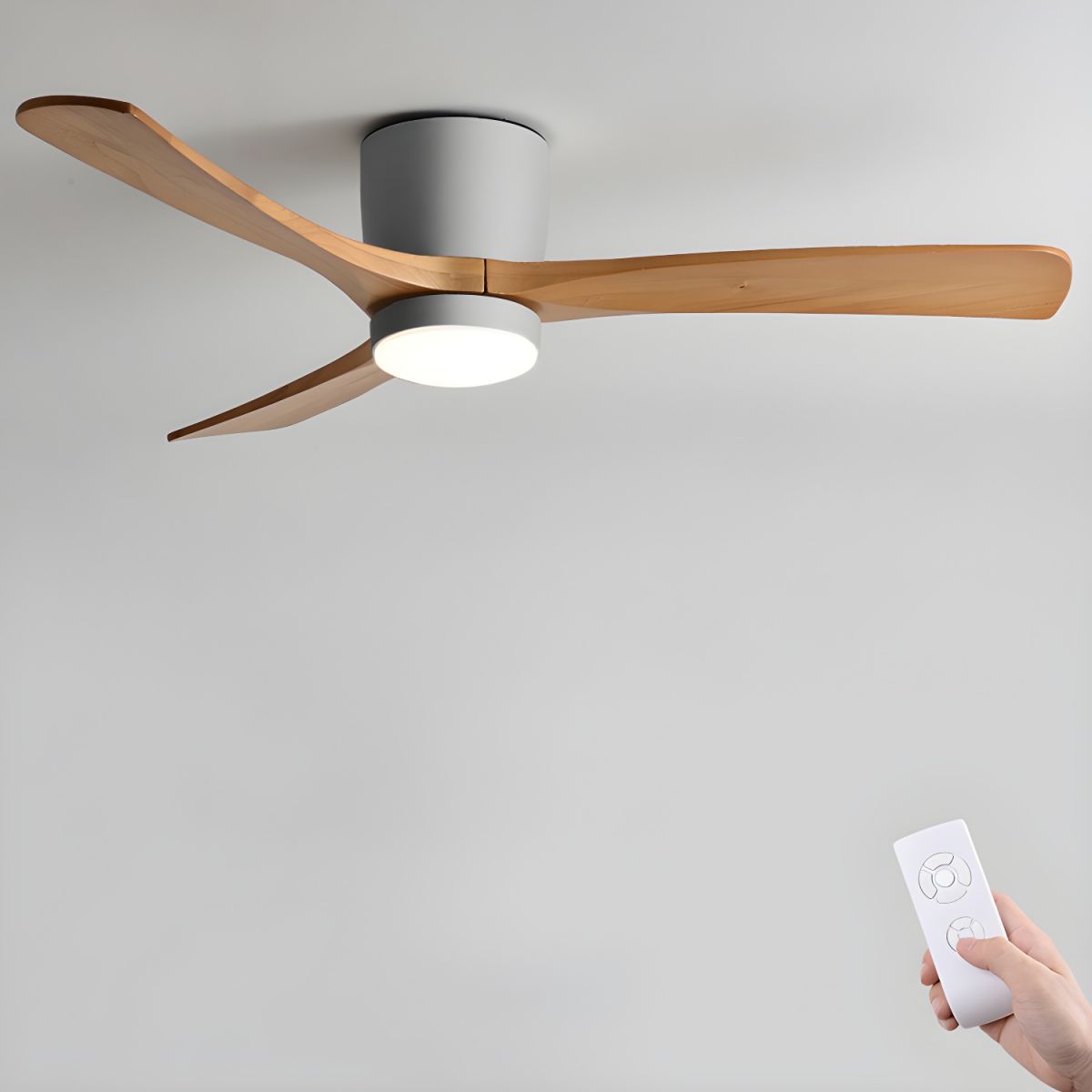 Nordic Wooden Ceiling Fan Light with Remote & LED 12