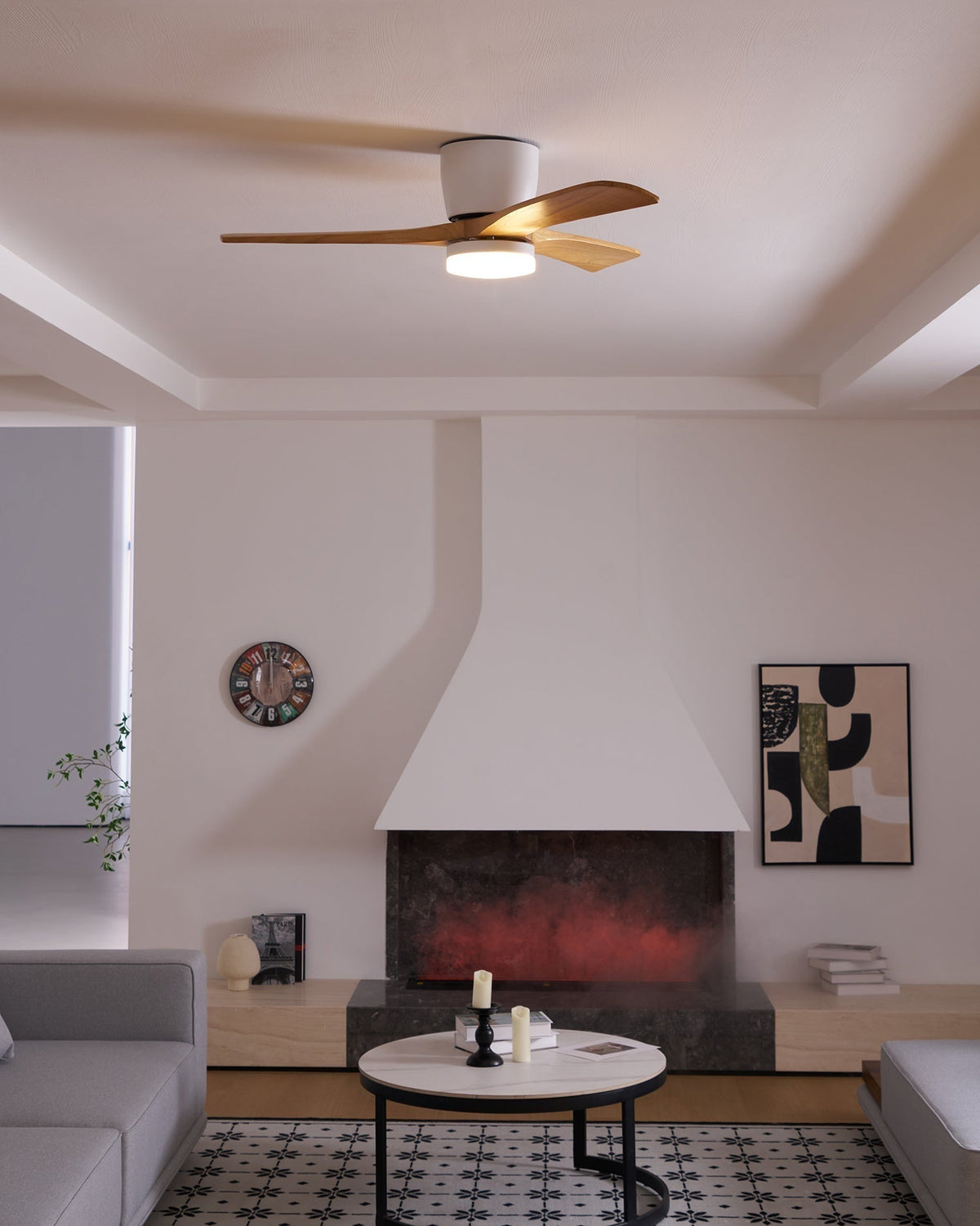 Nordic Wooden Ceiling Fan Light with Remote & LED 30