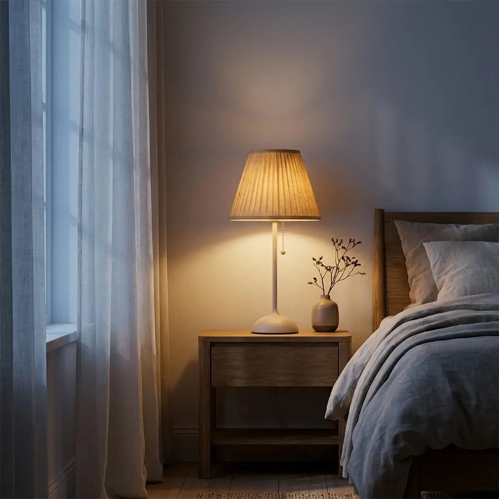 NordShade | Natural Pleated Fabric Table Lamp with Matte Base