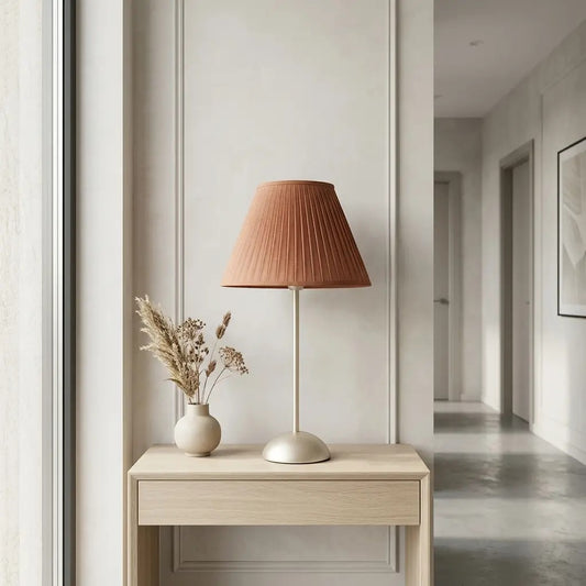OcraLux | Terracotta Pleated Shade Table Lamp with Slim Metal Base