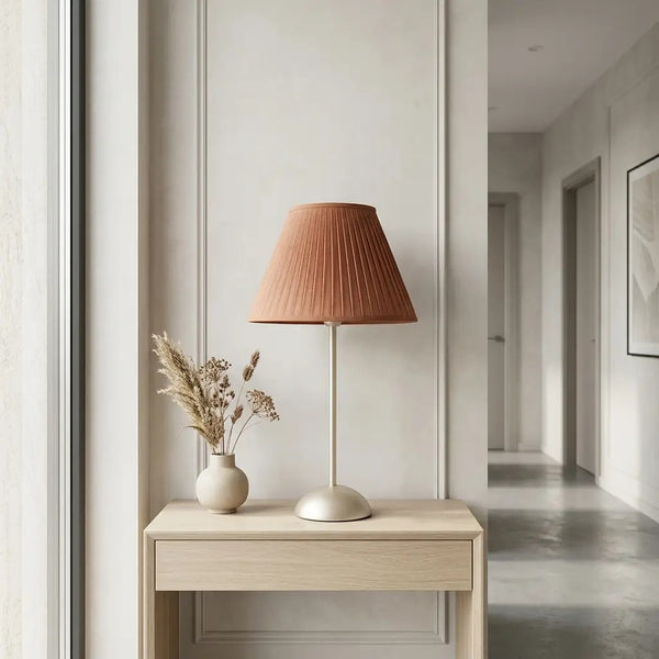 OcraLux | Terracotta Pleated Shade Table Lamp with Slim Metal Base