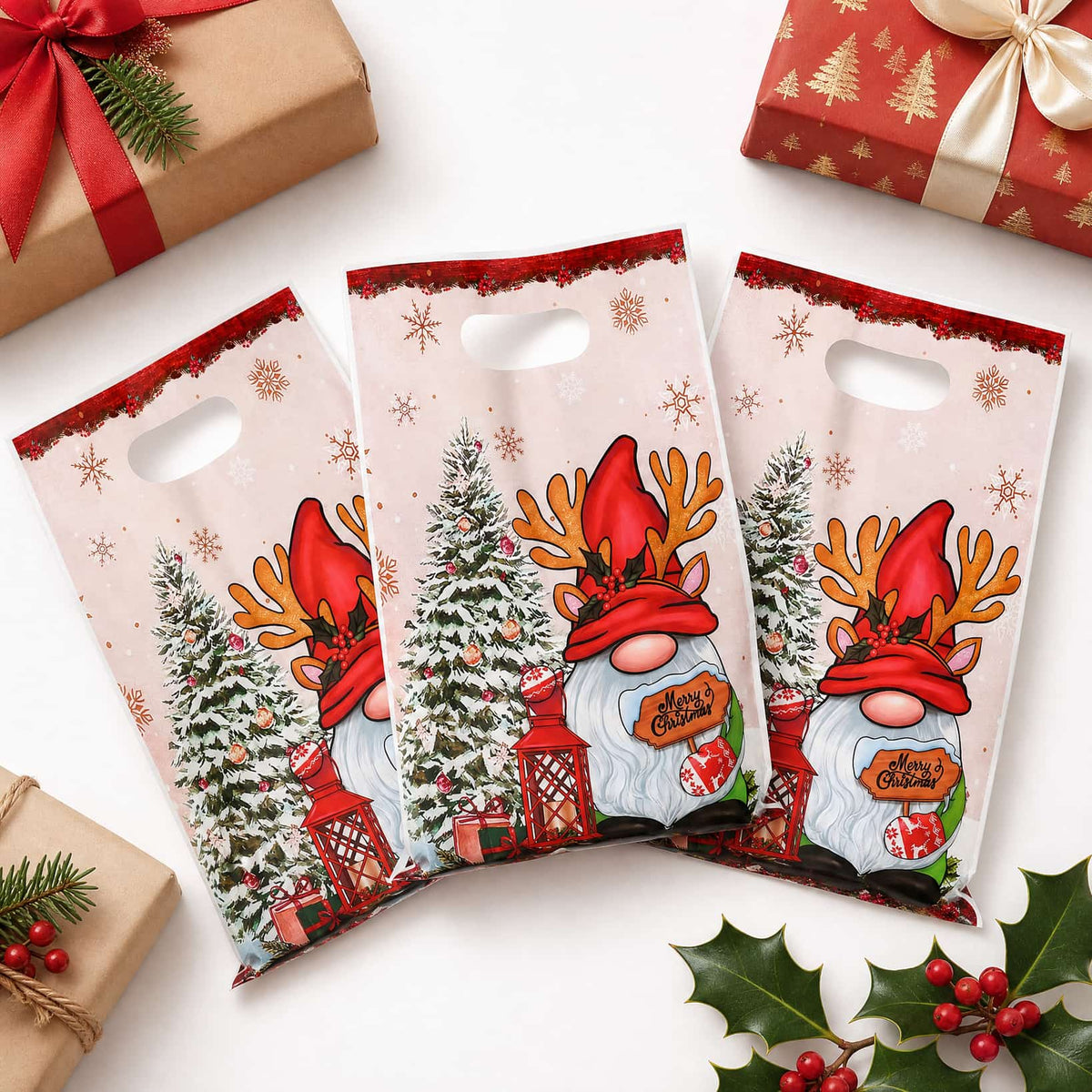 Christmas Gift Bags with Die-Cut Handle — Set of 10, 25 or 50 4