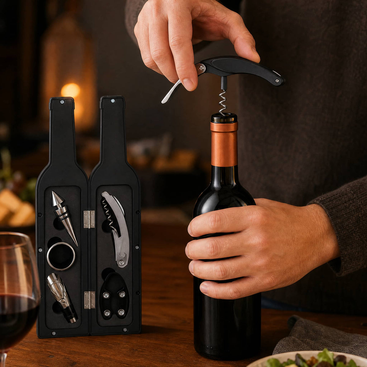 Wine Accessory Gift Set in Bottle-Shaped Case — 3 or 5 Pieces 3
