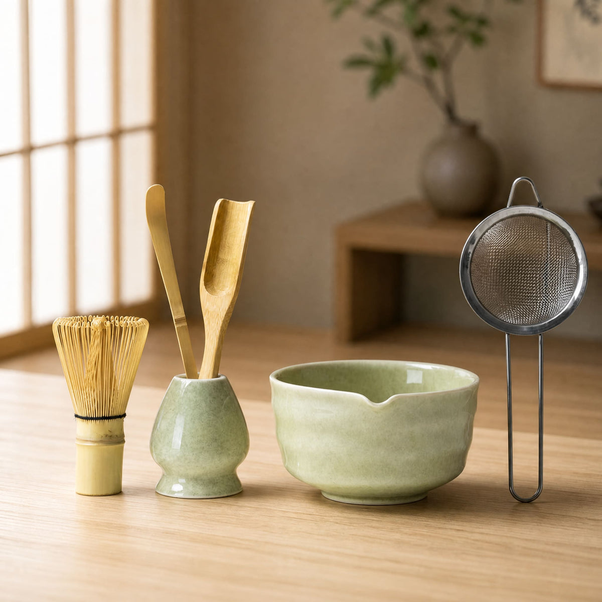 Japanese Matcha Tea Ceremony Set — Chawan Bowl & Bamboo Whisk 1