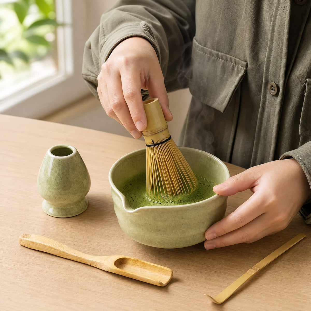 Japanese Matcha Tea Ceremony Set — Chawan Bowl & Bamboo Whisk 2