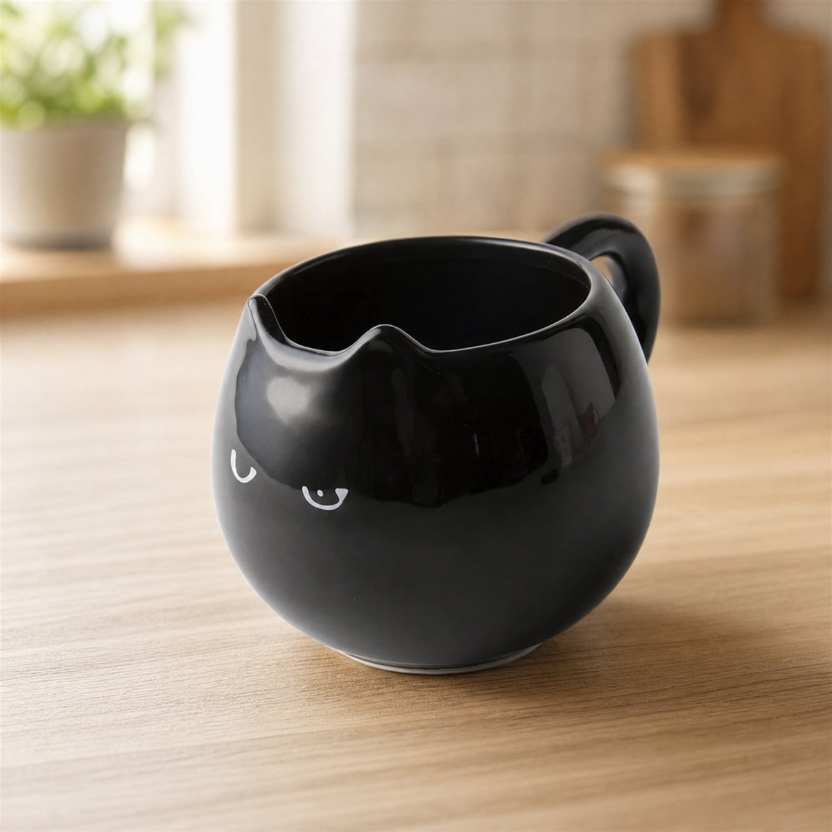 Black Cat Ceramic Mug with Ears — Kawaii 380ml Cup 1