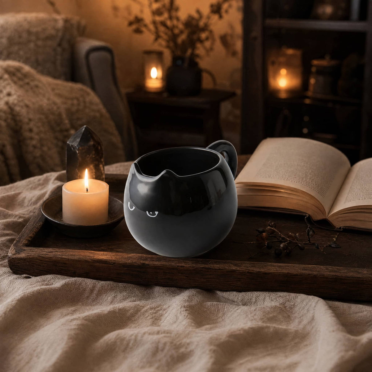 Black Cat Ceramic Mug with Ears — Kawaii 380ml Cup 6
