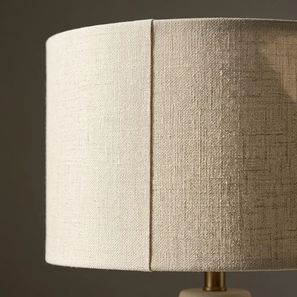 TerraCero | Ivory Ceramic Table Lamp with Cylindrical Fabric Shade