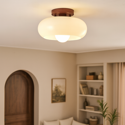 Modern Bauhaus Ceiling Light — Cream Glass Flush Mount 1