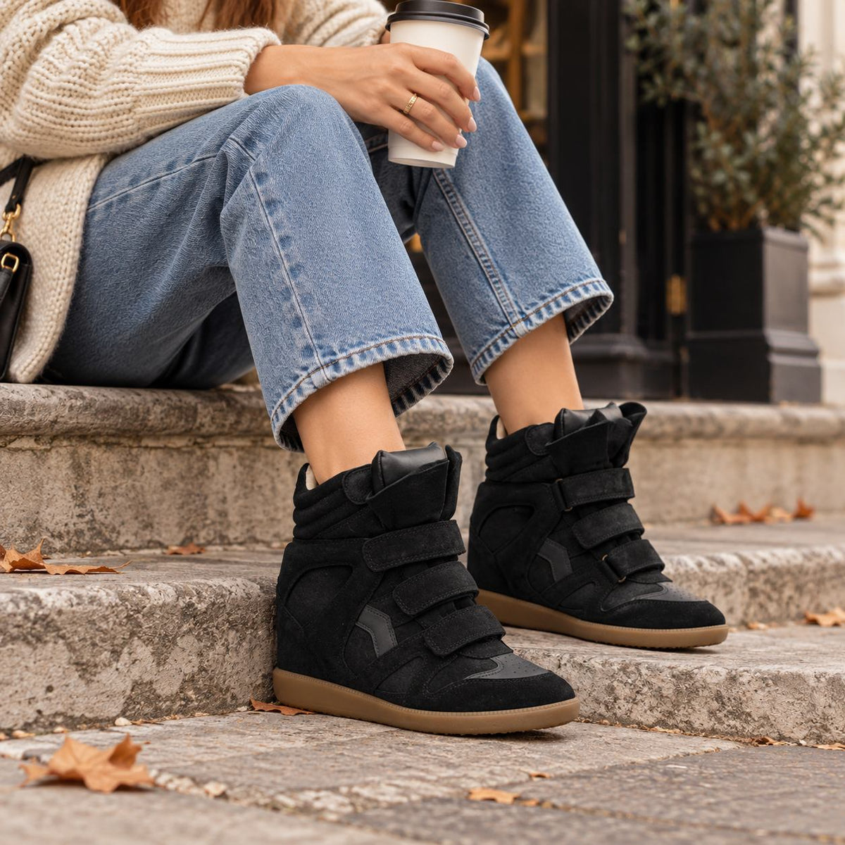 Wedge Sneakers Women — Hidden Wedge High-Top Velcro Shoes 5