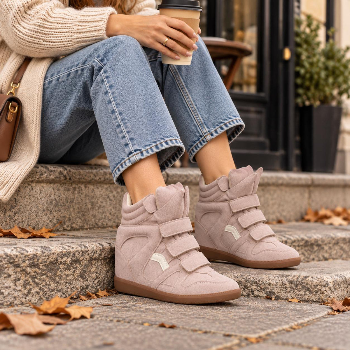 Wedge Sneakers Women — Hidden Wedge High-Top Velcro Shoes 6