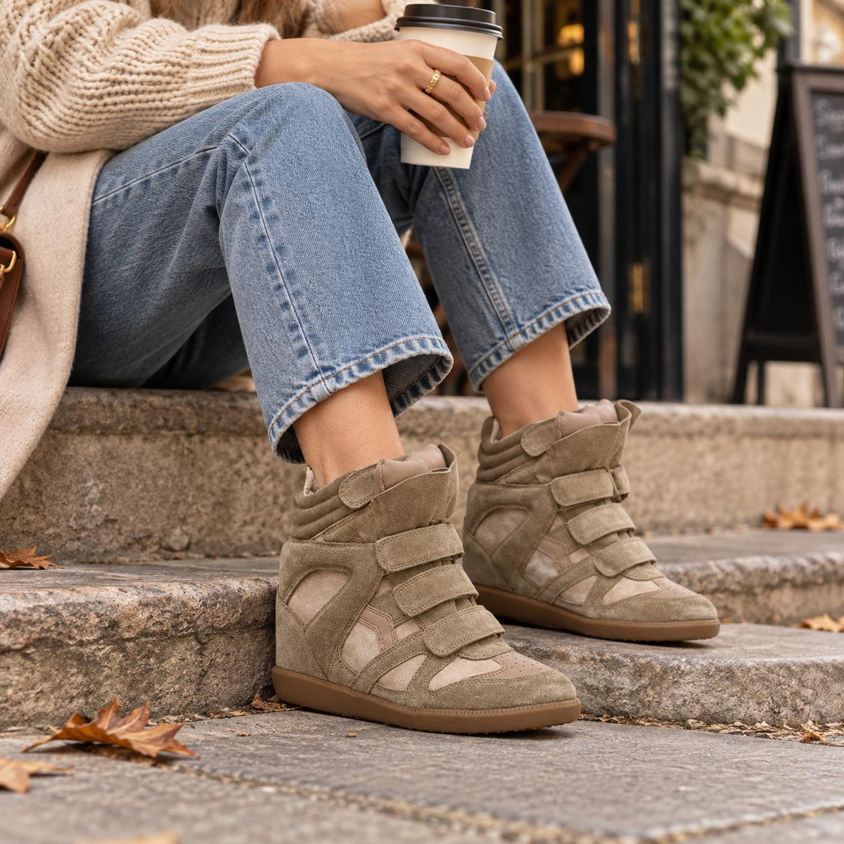 Wedge Sneakers Women — Hidden Wedge High-Top Velcro Shoes 4