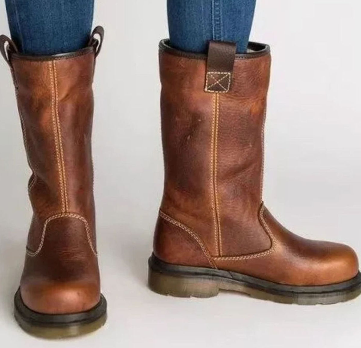 Women's Lined Pull-On Mid-Calf Leather Boots | Round Toe 1