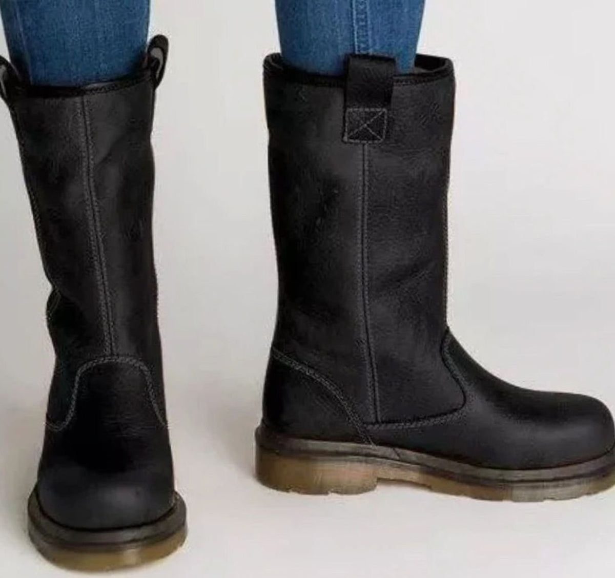 Women's Lined Pull-On Mid-Calf Leather Boots | Round Toe 2