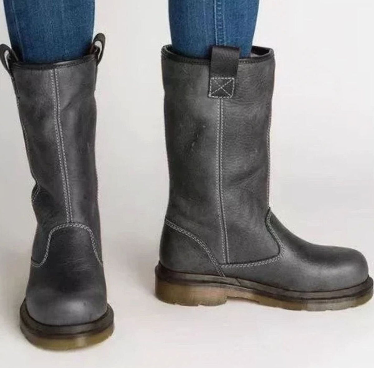 Women's Lined Pull-On Mid-Calf Leather Boots | Round Toe 3
